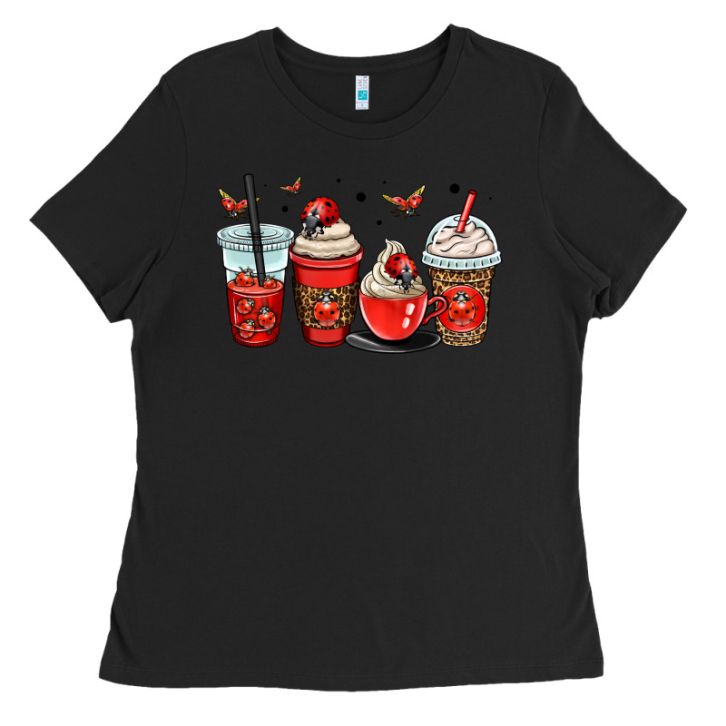 Ladybug Coffee Cups Ladies Tee by OliviaCreatesArt | Teevron