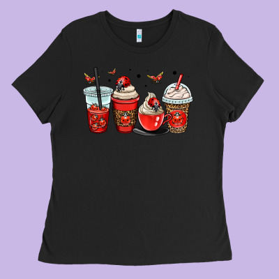 Ladybug Coffee Cups Ladies Tee Designed By Oliviacreatesart