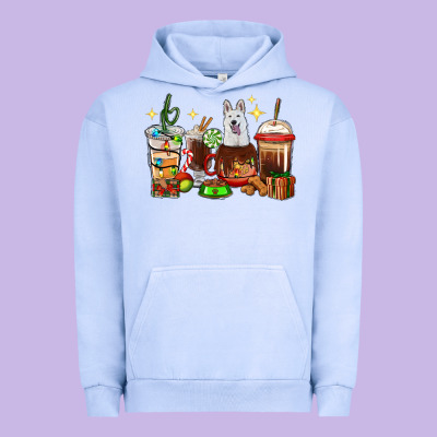 Christmas Coffee Cups With White Shepherd Urban Hoodie Designed By Ranaportraitstore