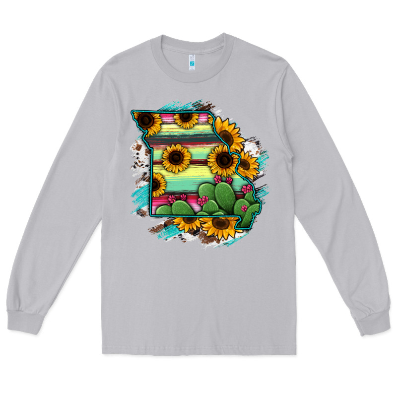 Missouri Map Sunflower Cactus Serape Long Sleeve Tee by RanaPortraitStore | Teevron