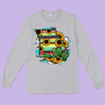 Missouri Map Sunflower Cactus Serape Long Sleeve Tee Designed By Ranaportraitstore