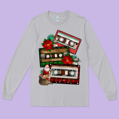 Christmas Cassette Gemstone Long Sleeve Tee Designed By Fadigitalartstudio