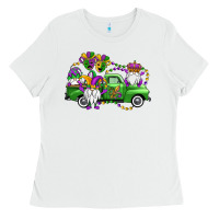 White mardi gras gnomes truck Ladies Tee - OliviaCreatesArt