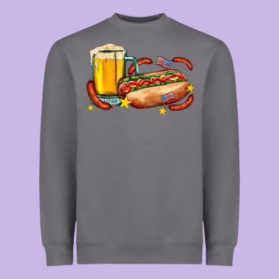 Hot Dog And Beer With Stars And Usa Flags Heavyweight Sweatshirt Designed By Adodesignshop