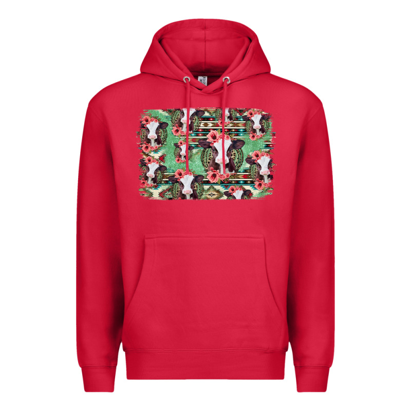 Baby Cow Floral Aztec Background Premium Hoodie by Jasminsmagicworld | Teevron