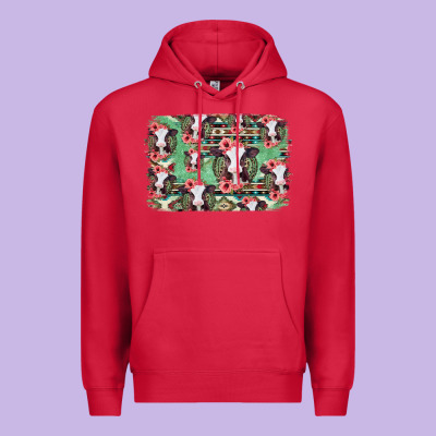Baby Cow Floral Aztec Background Premium Hoodie Designed By Jasminsmagicworld
