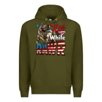 Army Green Red White Rawr Dinosaur T-Rex Premium Hoodie - LillyAllenDesigns