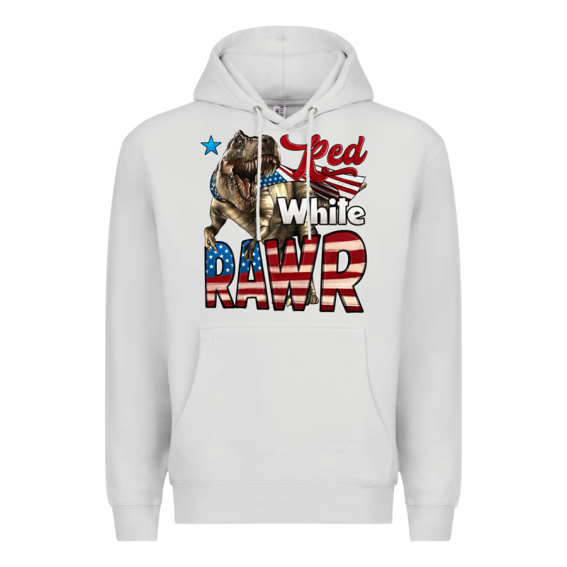Red White Rawr Dinosaur T-rex Premium Hoodie by LillyAllenDesigns | Teevron
