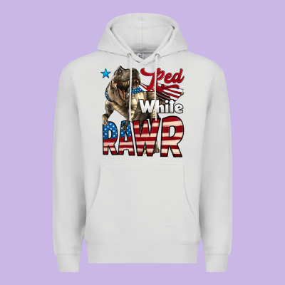 Red White Rawr Dinosaur T-rex Premium Hoodie Designed By Lillyallendesigns