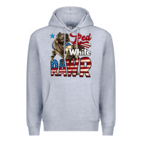 Heather Grey Red White Rawr Dinosaur T-Rex Premium Hoodie - LillyAllenDesigns