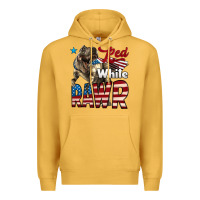 Mustard Red White Rawr Dinosaur T-Rex Premium Hoodie - LillyAllenDesigns