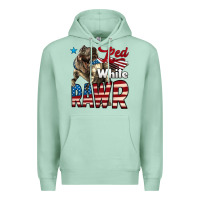 Seafoam Red White Rawr Dinosaur T-Rex Premium Hoodie - LillyAllenDesigns