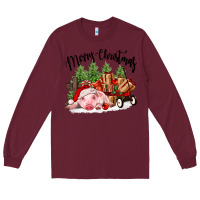 Burgundy merry christmas pig Long Sleeve Tee - FaDigitalArtStudio