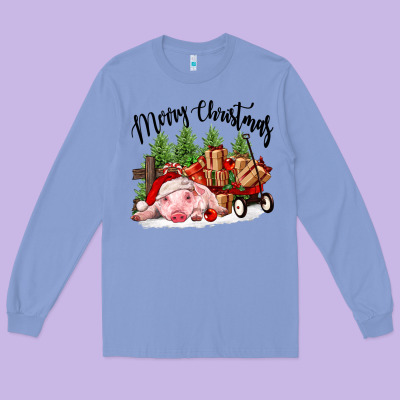 Merry Christmas Pig Long Sleeve Tee Designed By Fadigitalartstudio