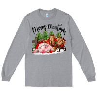 Heather Grey merry christmas pig Long Sleeve Tee - FaDigitalArtStudio