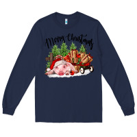 Navy merry christmas pig Long Sleeve Tee - FaDigitalArtStudio