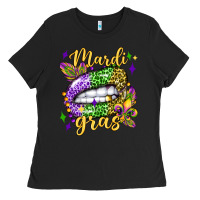 Black mardi gras with  lip olivia Ladies Tee - OliviaCreatesArt