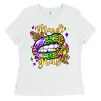 White mardi gras with  lip olivia Ladies Tee - OliviaCreatesArt