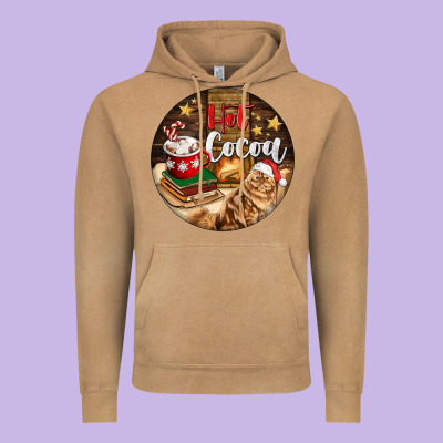 Hot Cocoa With Cat Vintage Hoodie Designed By Fadigitalartstudio