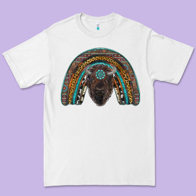 Western Rainbow With Bison Premium Tee Designed By Ranaportraitstore