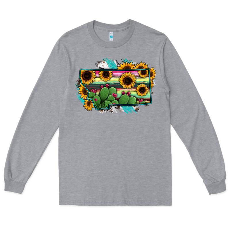 Montana Map Sunflower Cactus Serape Long Sleeve Tee by RanaPortraitStore | Teevron