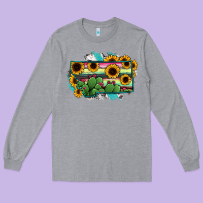 Montana Map Sunflower Cactus Serape Long Sleeve Tee Designed By Ranaportraitstore