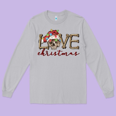 Skull Love Christmas Long Sleeve Tee Designed By Fadigitalartstudio