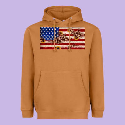 American Flag Leopard Sunflower Heavyweight Hoodie Designed By Jahusdesignshop