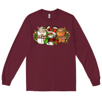 Burgundy Christmas coffee cups Long Sleeve Tee - FaDigitalArtStudio