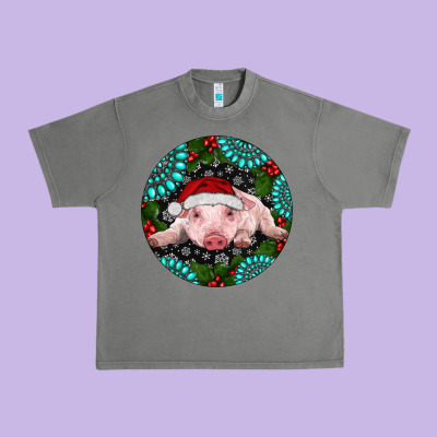 Baby Pig Christmas Urban Heavy Tee Designed By Ranaportraitstore