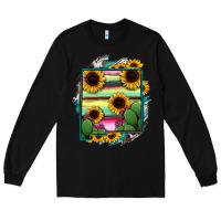 Black New Mexico Map Sunflower Cactus Serape Long Sleeve Tee - RanaPortraitStore