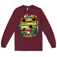 Burgundy New Mexico Map Sunflower Cactus Serape Long Sleeve Tee - RanaPortraitStore