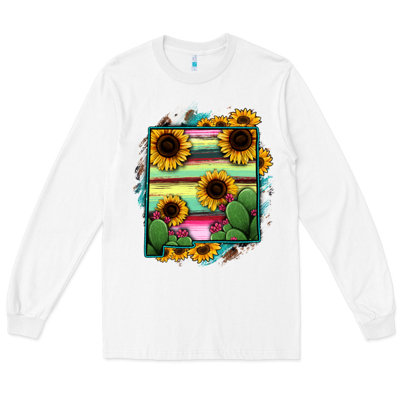 New Mexico Map Sunflower Cactus Serape Long Sleeve Tee by RanaPortraitStore | Teevron