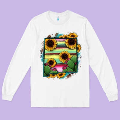 New Mexico Map Sunflower Cactus Serape Long Sleeve Tee Designed By Ranaportraitstore