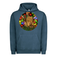 Pigment Midnight Navy Brown Cow Christmas Urban Hoodie - RanaPortraitStore
