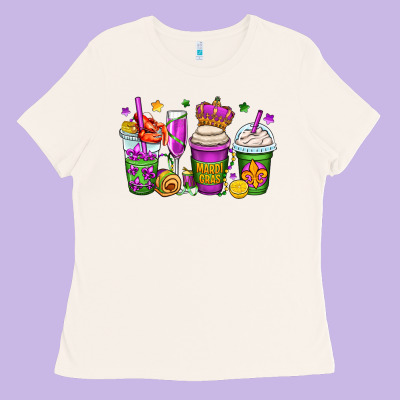 Mardi Gras Coffee Cups Ladies Tee Designed By Oliviacreatesart