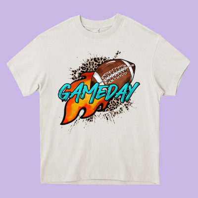 Game Day Leopard Fire And Ball Heavy Core Tee Designed By Howdyjamesfarm