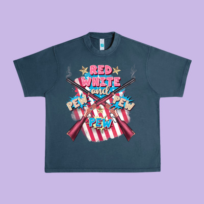 Red White And Pew Pew Pew Urban Heavy Tee Designed By Fadigitalartstudio