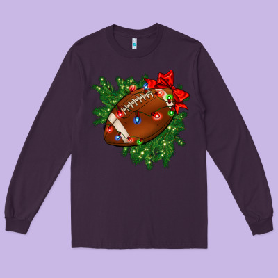 American Football Christmas With Lights And Ribbon Long Sleeve Tee Designed By Fadigitalartstudio