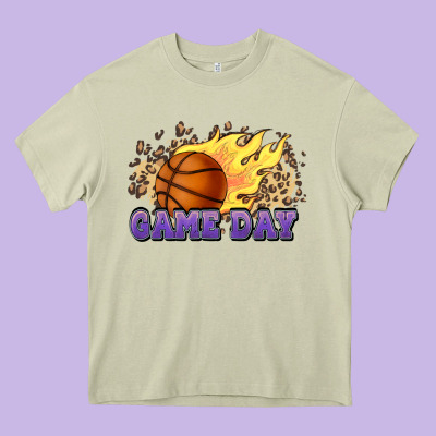 Game Day Basketball Leopard Flames Fireball Heavy Core Tee Designed By Howdyjamesfarm