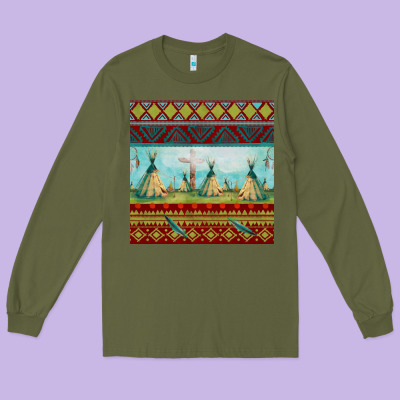 Teepe Tent Dreamcatcher Totem Pole Seamless Patter Long Sleeve Tee Designed By Fadigitalartstudio