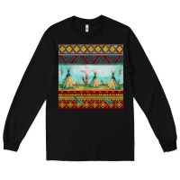 Black teepe tent dreamcatcher totem pole seamless patter Long Sleeve Tee - FaDigitalArtStudio