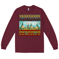 Burgundy teepe tent dreamcatcher totem pole seamless patter Long Sleeve Tee - FaDigitalArtStudio