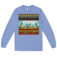 Colony Blue teepe tent dreamcatcher totem pole seamless patter Long Sleeve Tee - FaDigitalArtStudio