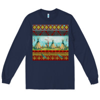 Navy teepe tent dreamcatcher totem pole seamless patter Long Sleeve Tee - FaDigitalArtStudio