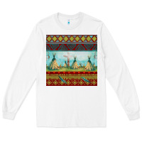 White teepe tent dreamcatcher totem pole seamless patter Long Sleeve Tee - FaDigitalArtStudio