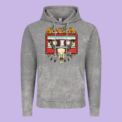 Bull Skull Sunflower Floral Cassette Vintage Hoodie Designed By Fadigitalartstudio