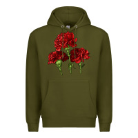 Army Green Scarlet Red Carnation Illustrations Premium Hoodie - LillyAllenDesigns