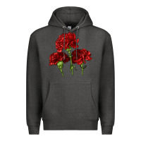 Charcoal Heather Scarlet Red Carnation Illustrations Premium Hoodie - LillyAllenDesigns