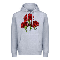 Heather Grey Scarlet Red Carnation Illustrations Premium Hoodie - LillyAllenDesigns